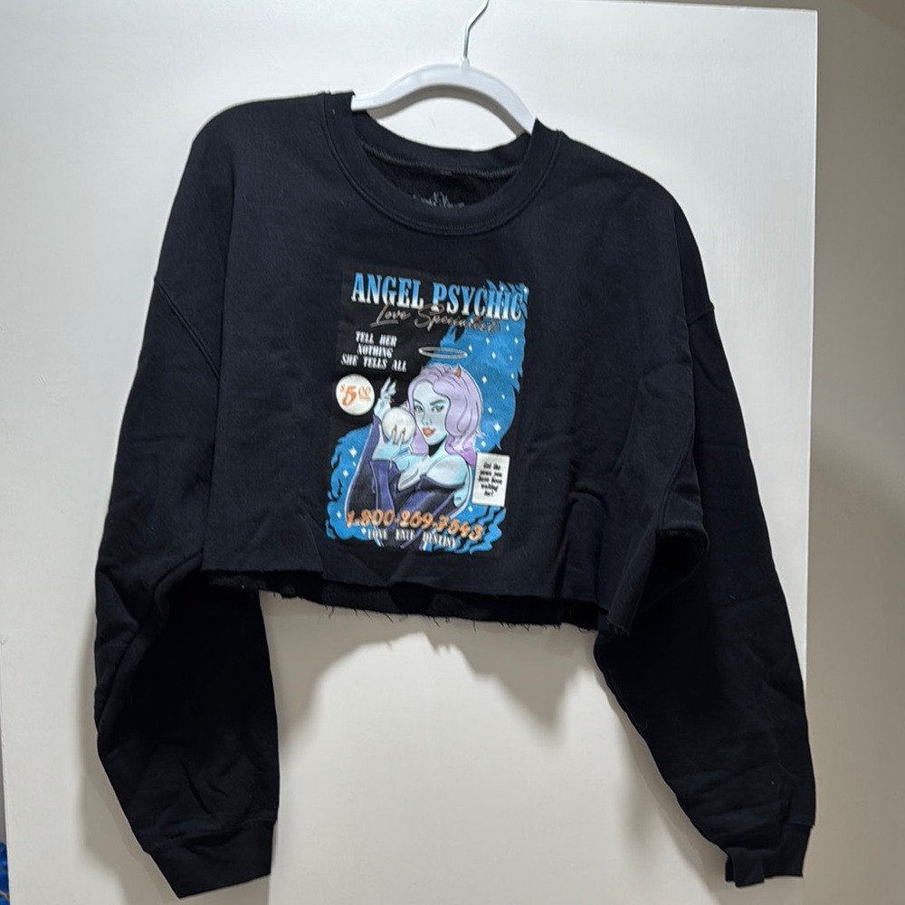 Black Cropped Sweatshirt with Graphic Print